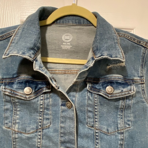 Wonder Nation Girls Size XXL 18 Med Wash Cotton Stretch Distressed Denim Jacket - Picture 3 of 11